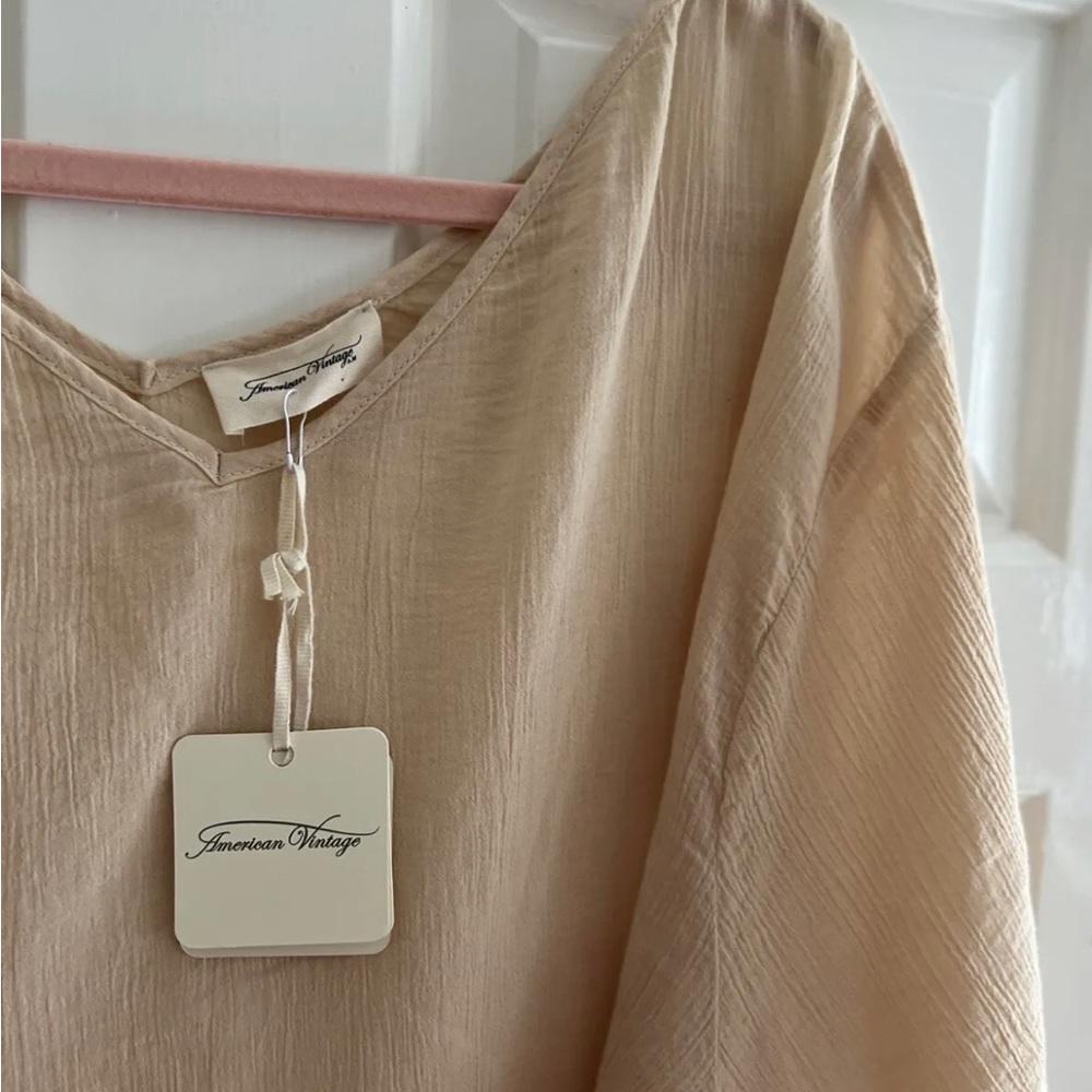 American Vintage New Ybanut Beige Oversized Lagenlook Short Sleeves Top XS/S - Picture 3 of 6